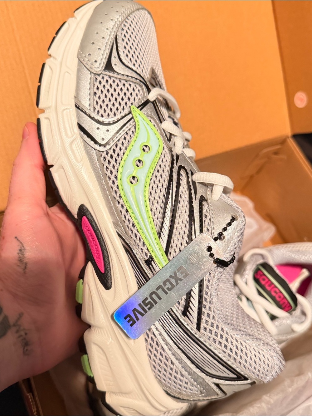 Saucony  millennium Runner Sneakers in Light Gray with Neon Green Accents